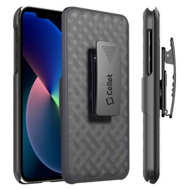 Shell Holster Kickstand Case with Spring Belt Clip for iPhone 13 Pro - Black