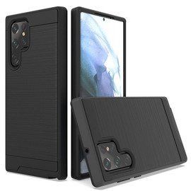 Brushed Textured Hybrid Armor Case for Samsung Galaxy S22 Ultra 5G - Black