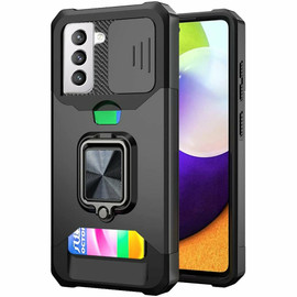 Military Grade All-In-One Ring Stand Card Case for Samsung Galaxy S22 5G - Black