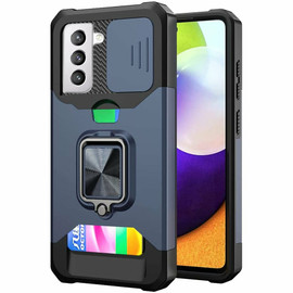 Military Grade All-In-One Ring Stand Card Case for Samsung Galaxy S22 5G - Navy Blue