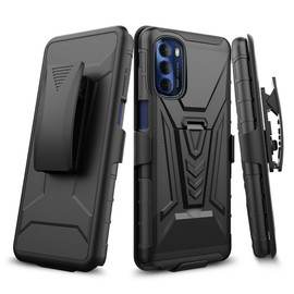 3-IN-1 Advanced Armor Hybrid Case with Belt Clip Holster for Motorola Moto G Stylus 2022 - Black