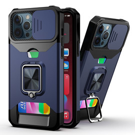 Military Grade All-In-One Ring Stand Card Case for iPhone 11 - Navy Blue
