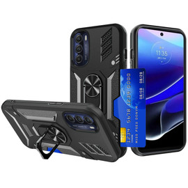 Tough Ring Holder Case with Card Slot for Motorola Moto G Stylus 5G 2022 - Black