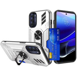 Tough Ring Holder Case with Card Slot for Motorola Moto G Stylus 5G 2022 - Sliver