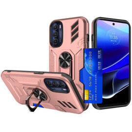 Tough Ring Holder Case with Card Slot for Motorola Moto G Stylus 5G 2022 - Rose Gold