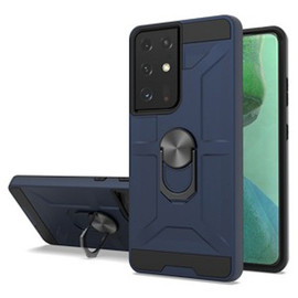 Dynamic Dual Layer Hybrid Case with Ring Holder for Samsung Galaxy S21 Ultra 5G - Navy Blue
