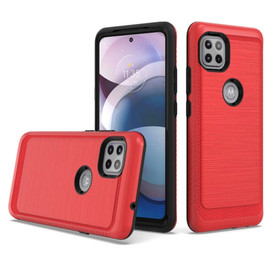 Brushed Textured Dual Layer Hybrid Case for Motorola One 5G Ace - Red