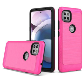 Brushed Textured Dual Layer Hybrid Case for Motorola One 5G Ace - Hot Pink