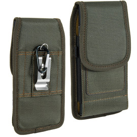 Ballistic Nylon Vertical Hip Pouch Phone Case with Carabiner Clip (6.5 inch & Above Screen Size) - Green
