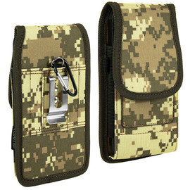 Ballistic Nylon Vertical Hip Pouch Phone Case with Carabiner Clip (6.5 inch & Above Screen Size) - Digital Camouflage