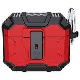 Carbon Fiber Series TUFF Hybrid Case with Secure Lock Clip for AirPods (3rd Generation) - Red