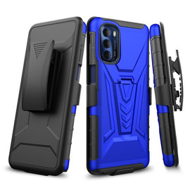 3-IN-1 Advanced Armor Hybrid Case with Belt Clip Holster for Motorola Moto G 5G 2022 - Blue