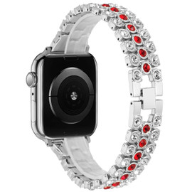 Luxury Bling Diamond Link Stainless Steel Watch Band for Apple Watch 41mm / 40mm / 38mm - Silver Red