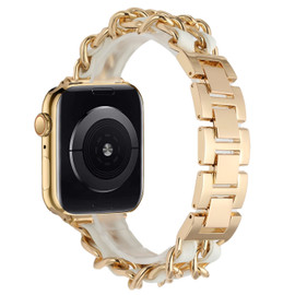 Steel Chain Bracelet Interwoven with Leather Strap for Apple Watch 45mm / 44mm / 42mm - Rose Gold White