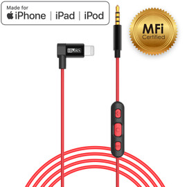iDARS MFi Apple Certified 3.5mm Audio Cable With Lightning Connector and Remote Controls - Red
