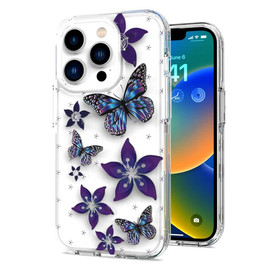 Butterfly Series Dual Layer Transparent Hybrid Case for iPhone 14 Plus - Purple