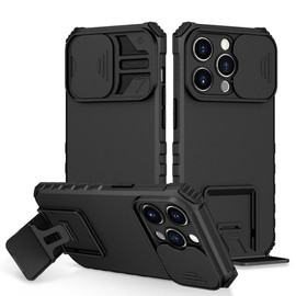 Camera Privacy Cover Hybrid Case with Kickstand for iPhone 14 Pro - Black