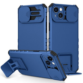 Camera Privacy Cover Hybrid Case with Kickstand for iPhone 14 Plus - Navy Blue