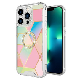 Shockproof Fusion Shield Tough Snap-on Case with Ring Grip for iPhone 14 Pro - Rainbow