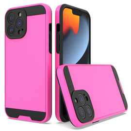 Brushed Metal Textured Hybrid Armor Case for iPhone 14 Pro - Hot Pink