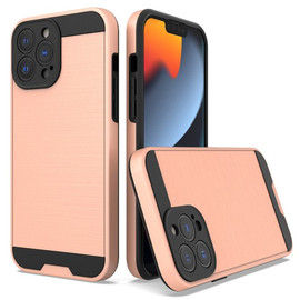 Brushed Metal Textured Hybrid Armor Case for iPhone 14 Pro - Rose Gold