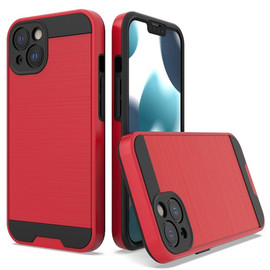 Brushed Metal Textured Hybrid Armor Case for iPhone 14 - Red