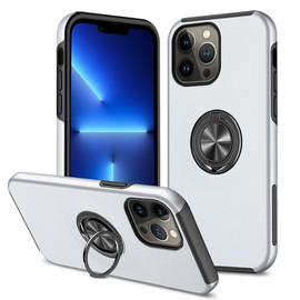 360 Rotating Ring Grip Hybrid Case for iPhone 14 Pro - Silver