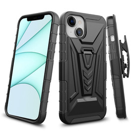 3-IN-1 Advanced Armor Hybrid Case with Belt Clip Holster for iPhone 14 Plus - Black