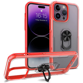 Translucent Series Hybrid Case with Ring Grip for iPhone 14 Pro Max - Red