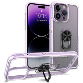 Translucent Series Hybrid Case with Ring Grip for iPhone 14 Pro Max - Purple