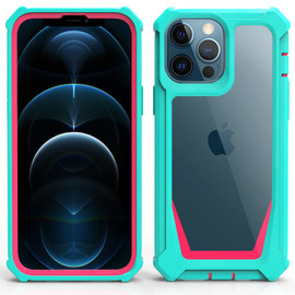 Military Grade Transparent Hybrid Case for iPhone 14 Pro - Teal Hot Pink