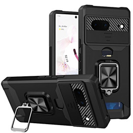 Military Grade All-In-One Ring Stand Card Case for Google Pixel 7 - Black