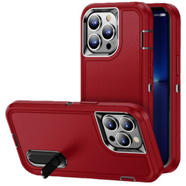 Military Grade TUFF Hybrid Armor Case with Kickstand for iPhone 14 - Red
