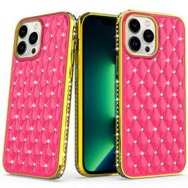 Luxurious Quilted Diamond Case for iPhone 14 Pro - Hot Pink
