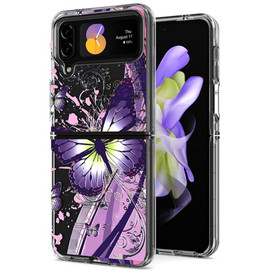 Butterfly Series Dual Layer Transparent Hybrid Case for Samsung Galaxy Z Flip 4 - Purple Pink
