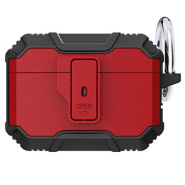 Carbon Series TUFF Hybrid Case with Secure Lock Clip for AirPods Pro (2nd Generation) - Red