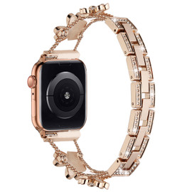 Floral Series Zinc Alloy Rhinestone Decor Bracelet Band for Apple Watch 49mm / 45mm / 44mm / 42mm - Rose Gold