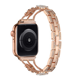 Heart Series Zinc Alloy Rhinestone Decor Bracelet Band for Apple Watch 41mm / 40mm / 38mm - Rose Gold White