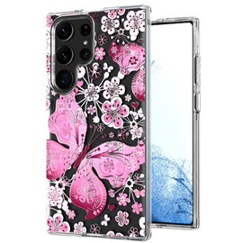 Butterfly Series Dual Layer Transparent Hybrid Case for Samsung Galaxy S23 Ultra - Pink
