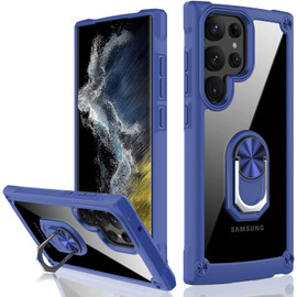 Tough Shield Snap-on Transparent Case with Ring Grip for Samsung Galaxy S23 Ultra - Blue