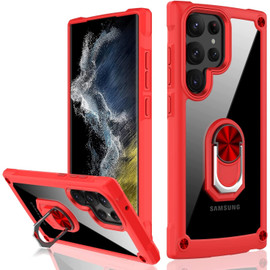 Tough Shield Snap-on Transparent Case with Ring Grip for Samsung Galaxy S23 Ultra - Red