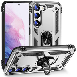 Military Grade Hybrid Case with Ring Grip for Samsung Galaxy S23 - Silver