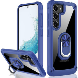 Tough Shield Snap-on Transparent Case with Ring Grip for Samsung Galaxy S23 - Blue