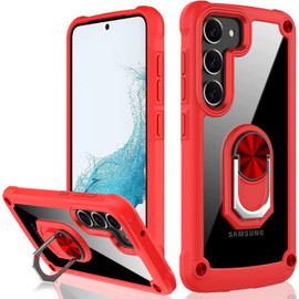 Tough Shield Snap-on Transparent Case with Ring Grip for Samsung Galaxy S23 - Red
