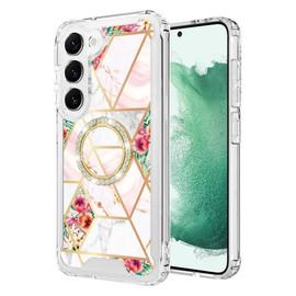 Shockproof Tough Snap-on Case with Ring Grip for Samsung Galaxy S23 Plus - Marble Pink