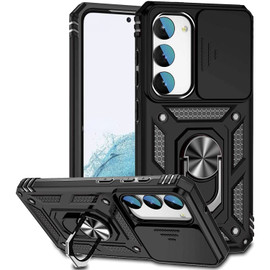 Military Grade Hybrid Case with Ring Grip and Camera Lens Protector for Samsung Galaxy S23 Plus - Black