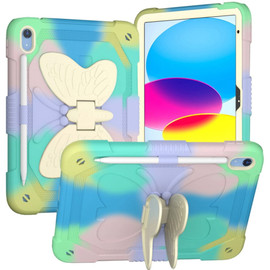 Butterfly Series Military Grade Shockproof Hybrid Case with Adjustable Wings for iPad (10th Generation) - Rainbow