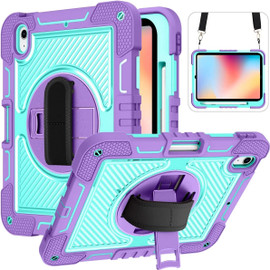 Military Grade 3-IN-1 Hybrid Armor Case with Hand and Shoulder Strap for iPad (10th Generation) - Purple Teal
