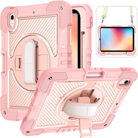 Military Grade 3-IN-1 Hybrid Armor Case with Hand and Shoulder Strap for iPad (10th Generation) - Pink