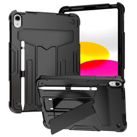 Military Grade Drop Proof Rugged Hybrid Armor Case with Kickstand for iPad (10th Generation) - Black